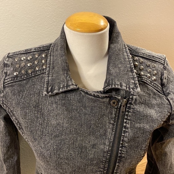 Vintage Ardene Black Jean Jacket Stud Embellished Full Zip (Size Medium) Women’s - Picture 3 of 14
